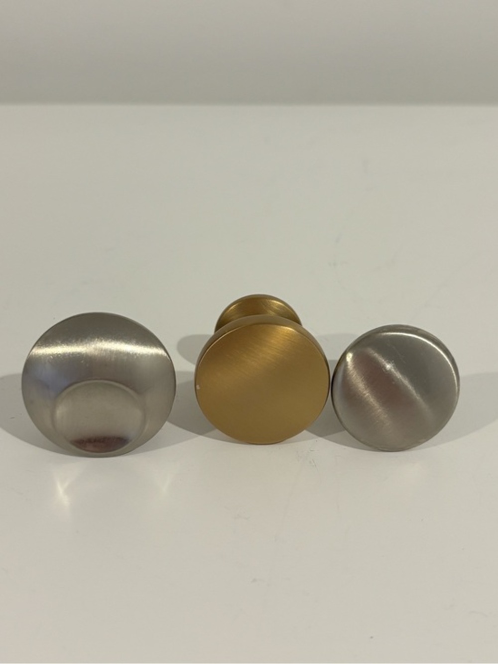 SET OF 3 Round Metal Cabinet Knobs Brushed Gold Brushed Silver Finish mismatched